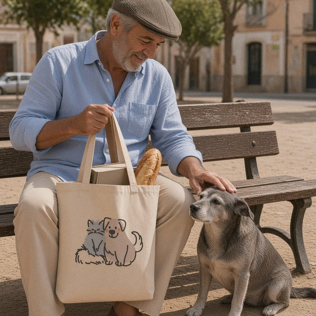 Tote bag Silver Paw con su mascota mayor
